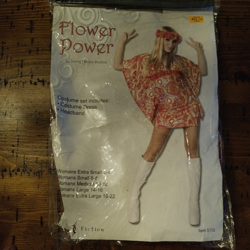 Living Fiction Flower Power Hippie Costume Dress Headband Womens Small 6-8 5113
